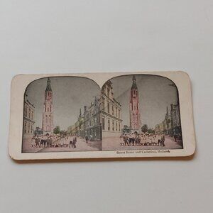 Antique Stereograph Card Street Scene of Cathedral Holland European Views